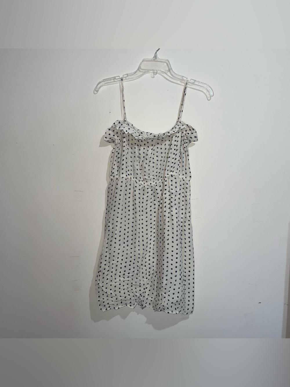 J Crew White Black 4 Polka Dot Ruffle Hem Sleeveless 100% Silk Mini Dress